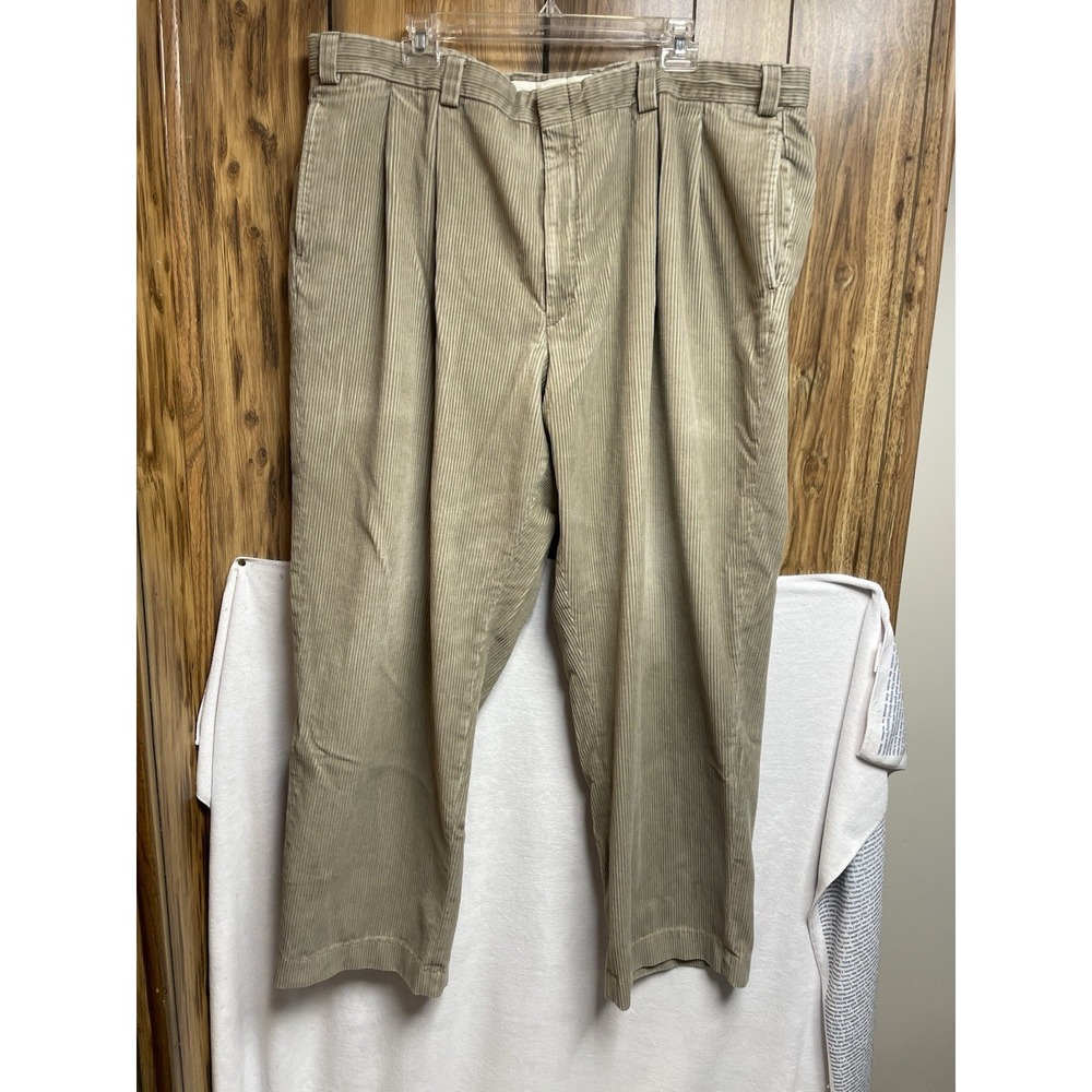 LL Bean Mens Wide Wale Cord Corduroy Pants Size 42 x 31 Classic Fit Khaki Tan
